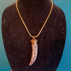 Tribal claw horn inlay necklace